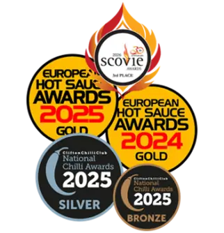 Awards: "European Hot Sauce Awards Winner 2024 & 2025"<br /><br />Clifton Chili Awards Bronze and Silver 2025