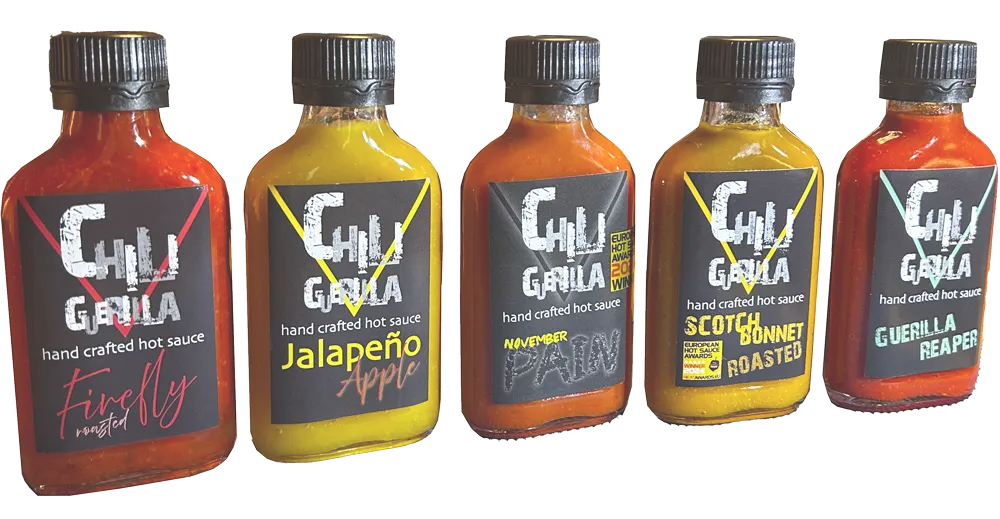 Firefly roasted, Jalpeno Apple, November Pain,Scotch Bonnet roasted, Guerilla Reaper